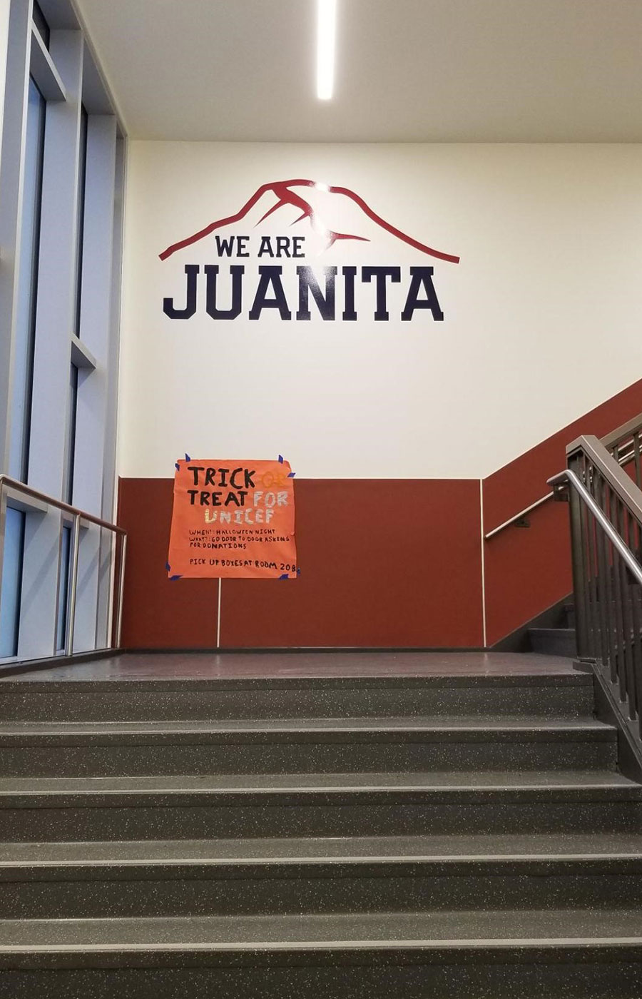 The Juanita High School interior graphics package features vibrant cut vinyl installed on the walls.